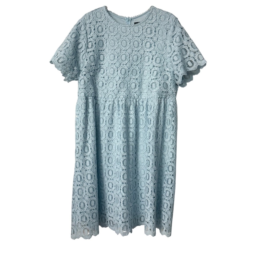 Mikarose Womens Light Blue Lace Empire Waist Modest Dress XXL Scalloped Hem - Picture 2 of 8